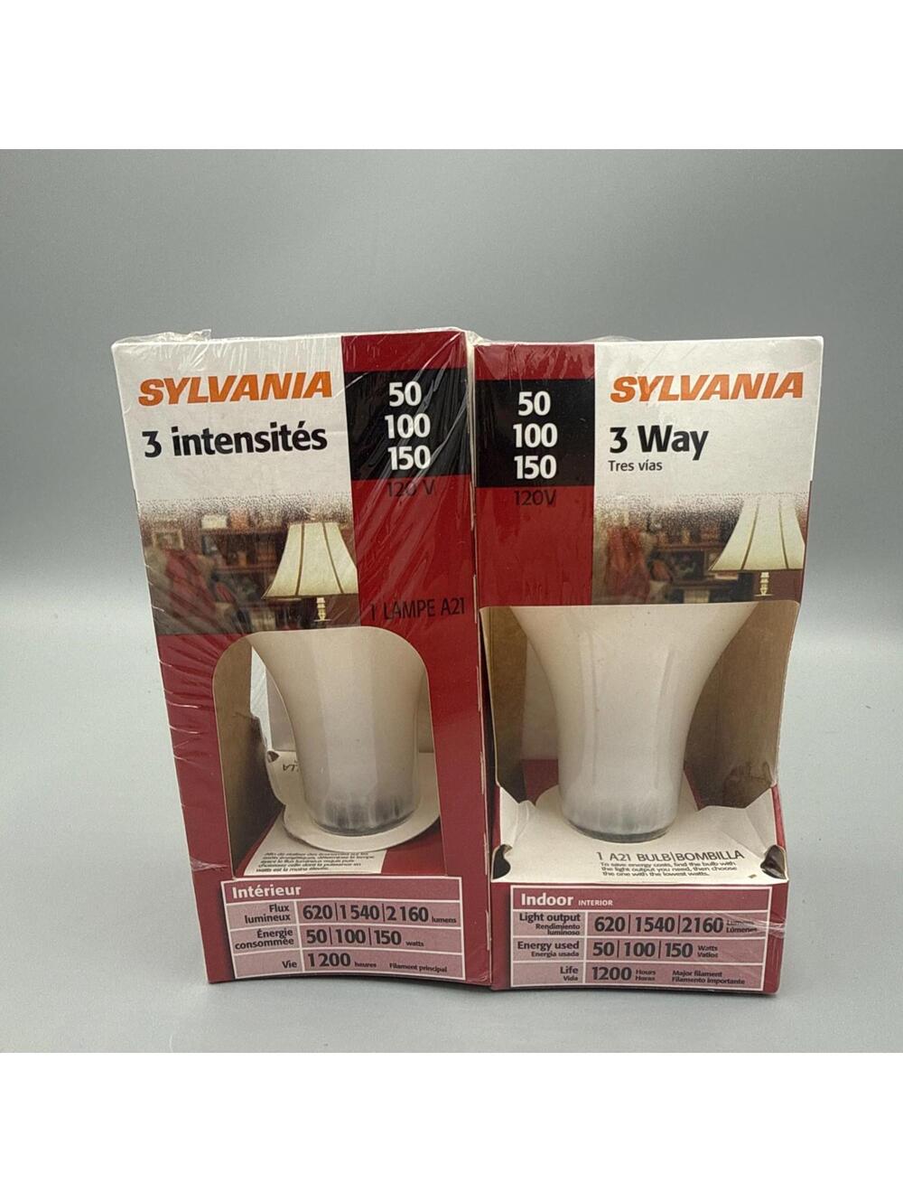 Vintage SYLVANIA Incandescent A21 3-Way 50/100/150W Soft White 120V 2-Pack New